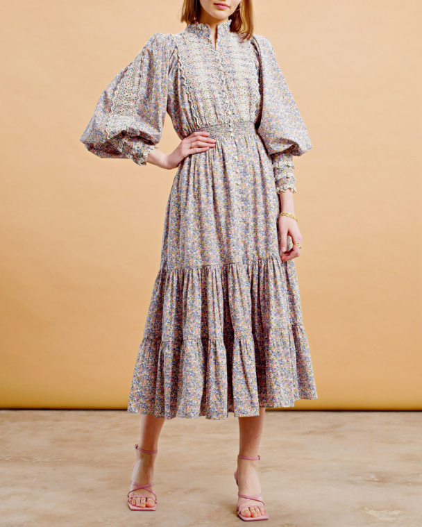 Cotton Slub Maxi Dress - Blue Garden  - Image 1