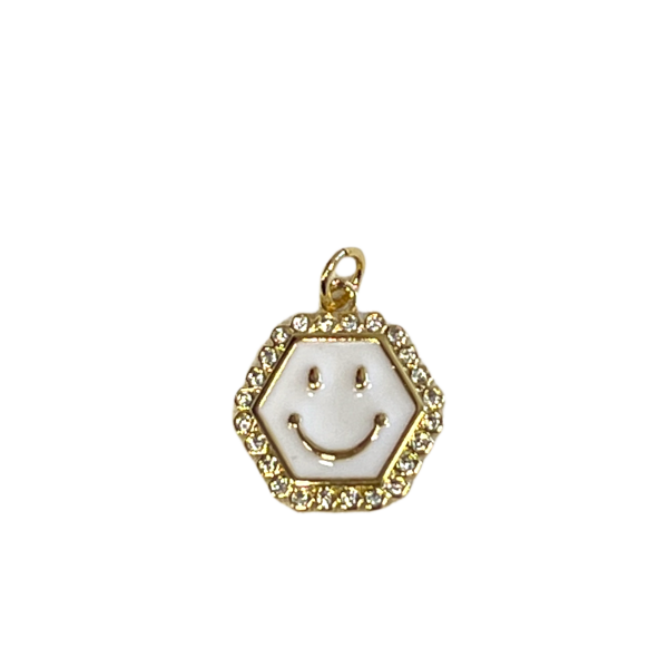 Smiley hvit gullfarget 16 mm charms