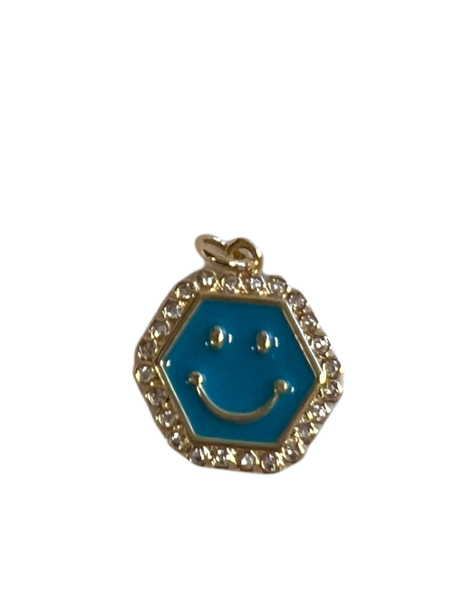 Smiley blå gullfarget 16 mm charms