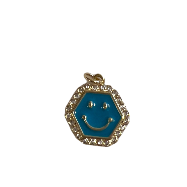 Smiley blå gullfarget 16 mm charms