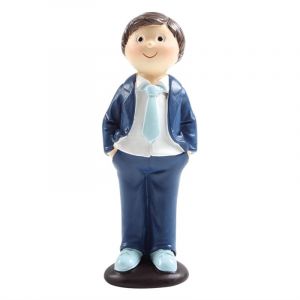 Konfirmant, gutt med blått slips, 12 cm