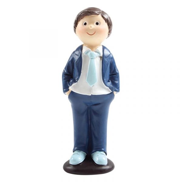 Konfirmant, gutt med blått slips, 12 cm