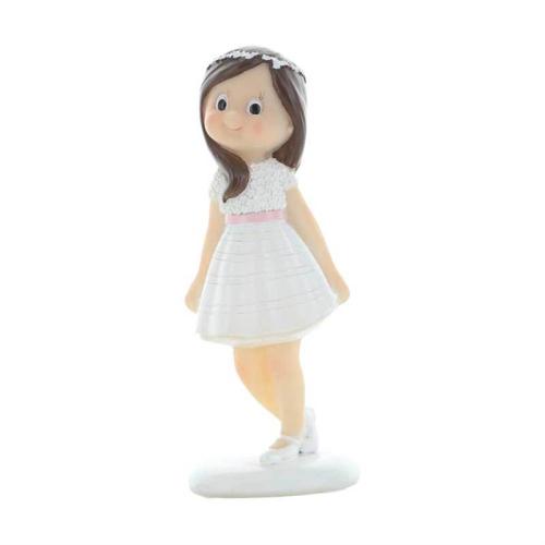 Konfirmant, brunette i hvit kjole, 12 cm