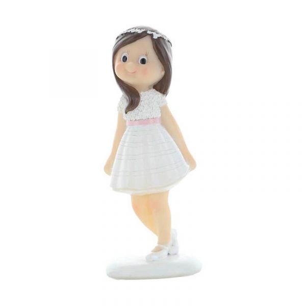 Konfirmant, brunette i hvit kjole, 12 cm
