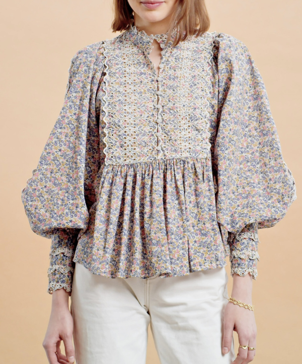 Cotton Slub Blouse - Blue Garden  - Image 2