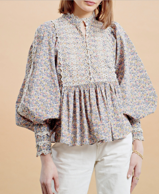Cotton Slub Blouse - Blue Garden  - Image 3