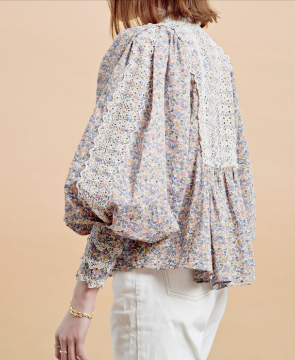 Cotton Slub Blouse - Blue Garden  - Image 4