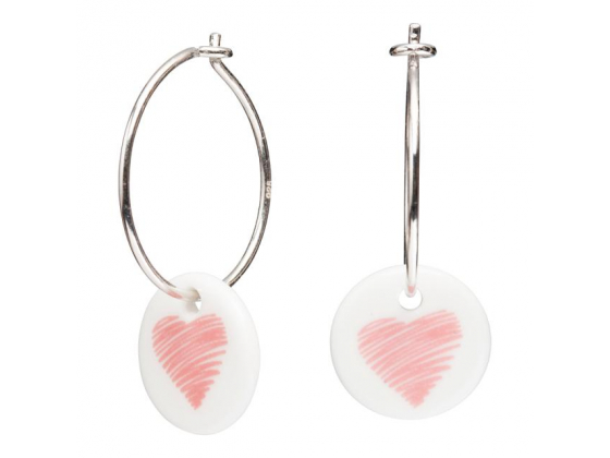 Sølv creol m. 14 mm porselen heng - Rosa