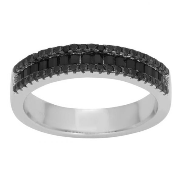 Rhd. sølv ring m/ sorte zirkonia 5mm