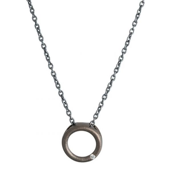 Ox. silver necklace circle/Cubic zirkonia