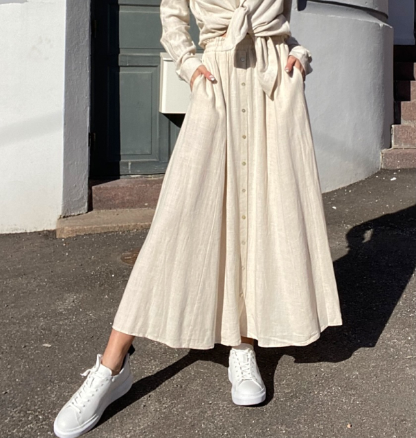 Flaxa Midi Skirt - Beige  - Image 1