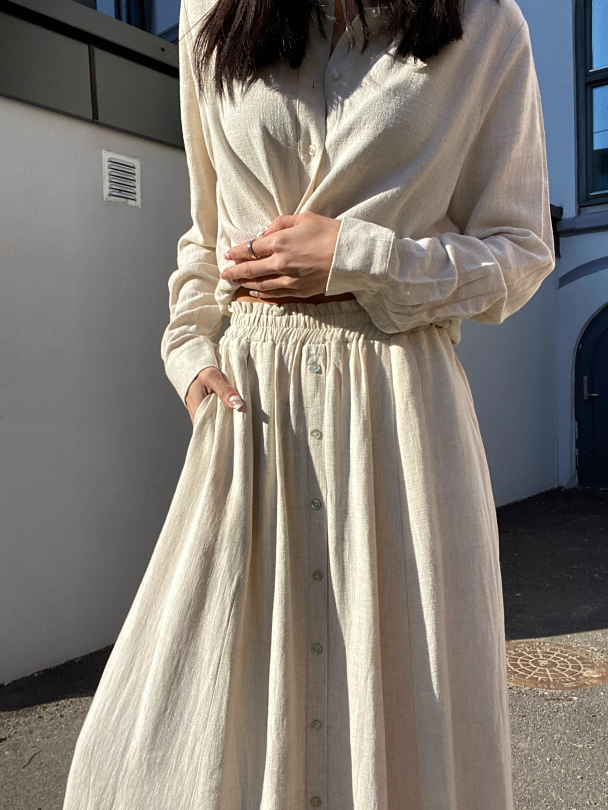 Flaxa Midi Skirt - Beige  - Image 5