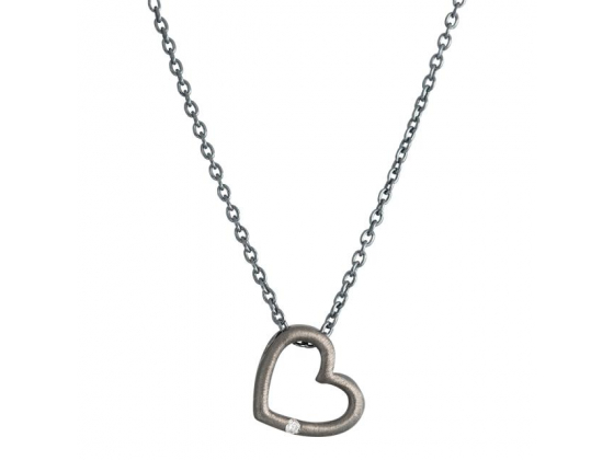 Ox. heart silver necklace m. cubic zirkonia