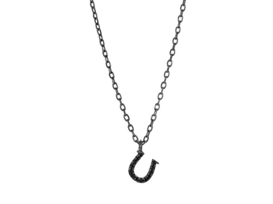 Black rhodium-plated necklace horseshoe