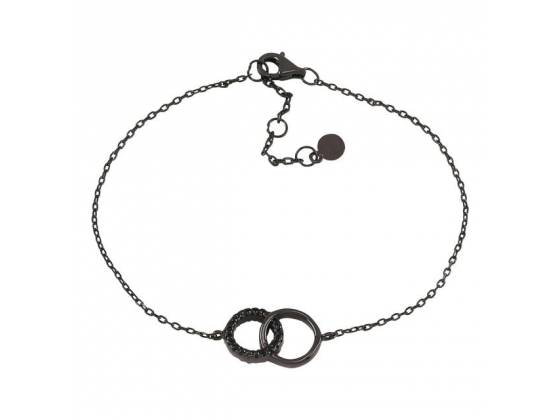Black rhd. silver bracelet two round