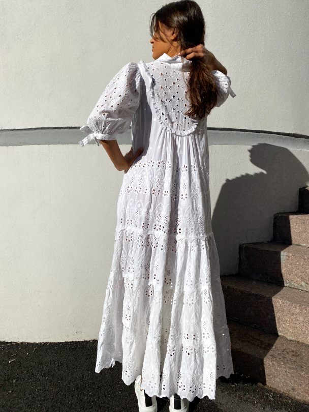 Broderie Anglaise Midi Dress - White - Image 3