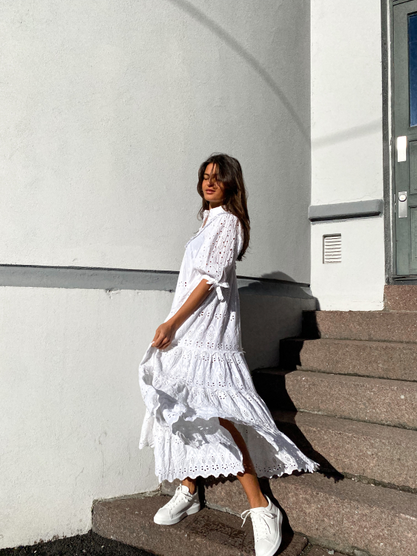 Broderie Anglaise Midi Dress - White - Image 4