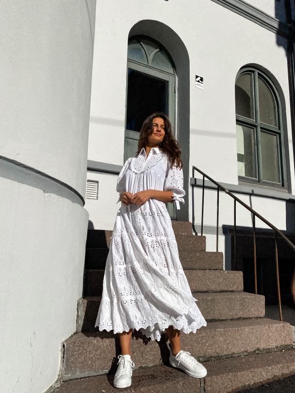 Broderie Anglaise Midi Dress - White - Image 6
