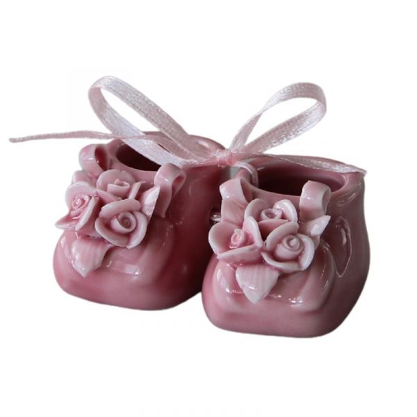 Dåpsdekor, rosa sko, 25x45 mm