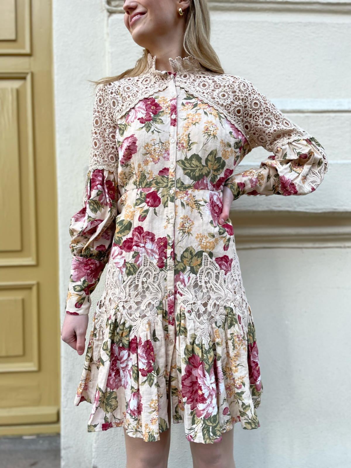 chinese dress ladies byTiMo - Kjoler - Linen Mini Dress - Flower Garden