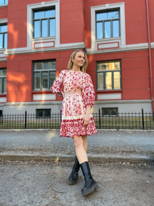 Broderie Anglaise Mini Dress – Red Flowers  - Image 3