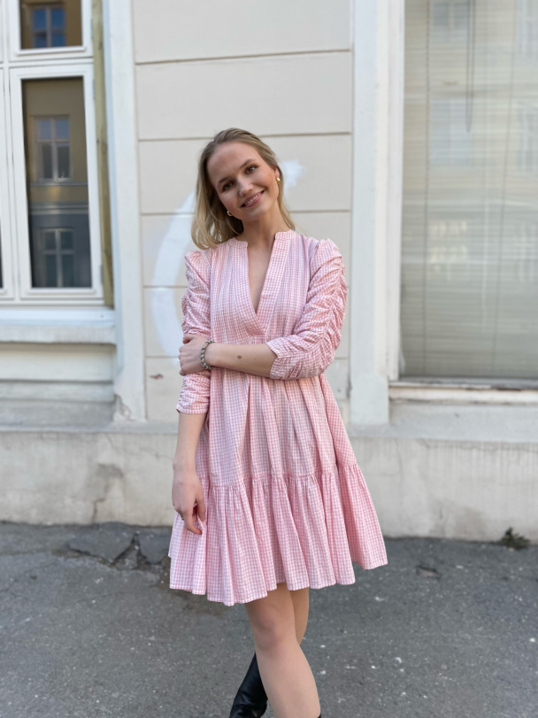 Poplin Shift Dress – Pink Checks  - Image 2