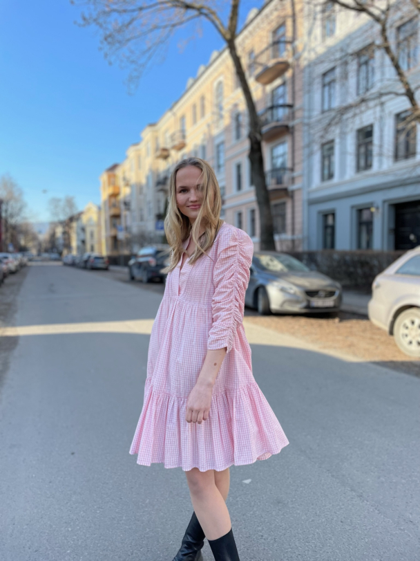 Poplin Shift Dress – Pink Checks  - Image 3