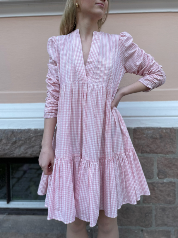 Poplin Shift Dress – Pink Checks  - Image 1
