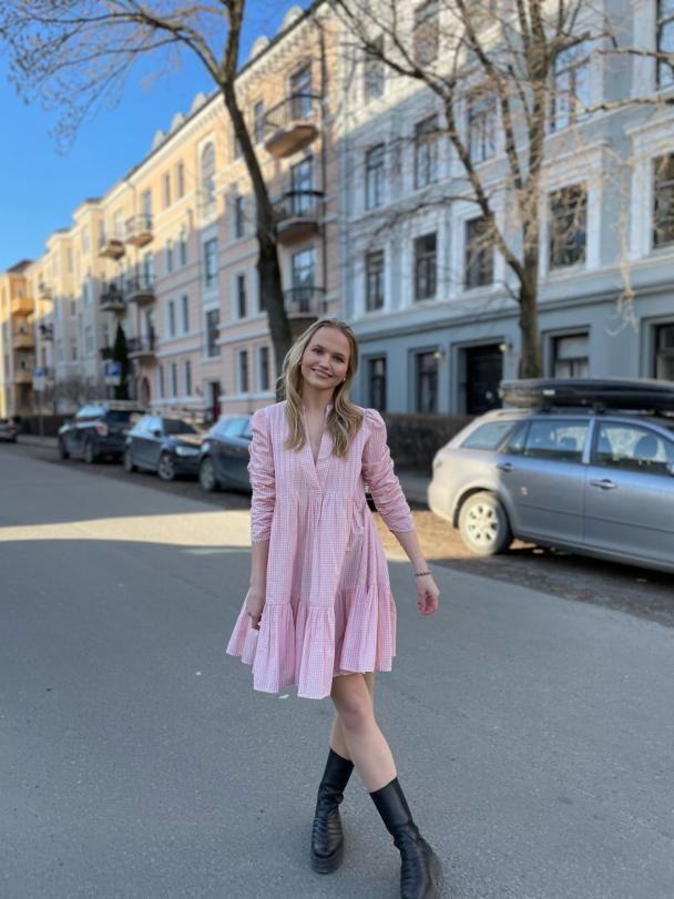 Poplin Shift Dress – Pink Checks  - Image 5