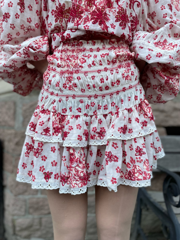 Broderie Anglaise Skirt Red Flowers  - Image 1