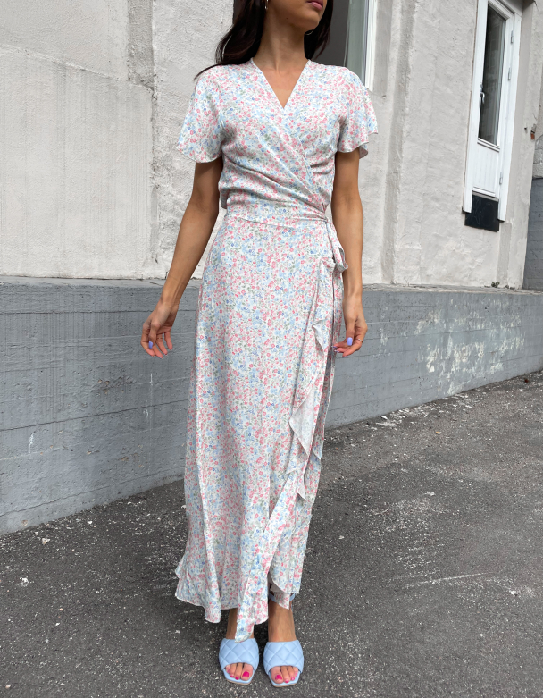 Milly Wrap Dress Long - Blue Multi Flower  - Image 1