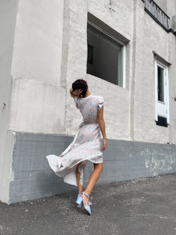 Milly Wrap Dress Long - Blue Multi Flower  - Image 5