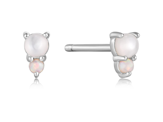 Silver Mother of Pearl and Kyoto Opal Stud Earrings
