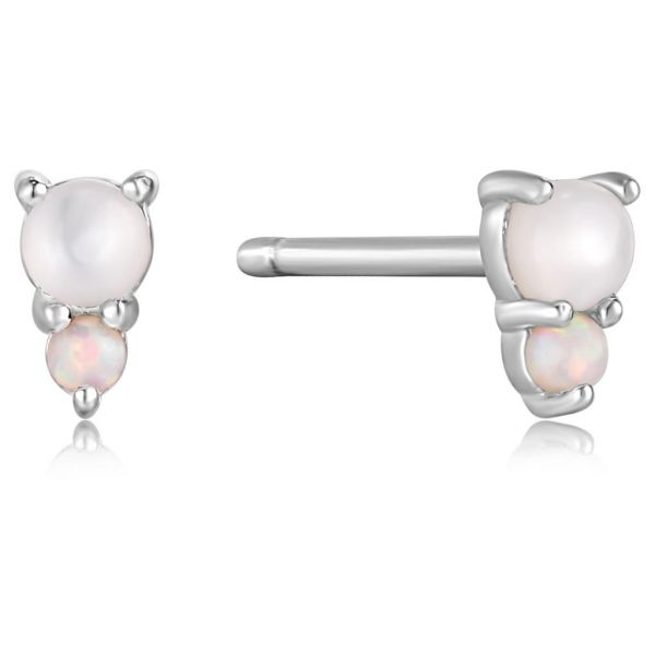 Silver Mother of Pearl and Kyoto Opal Stud Earrings