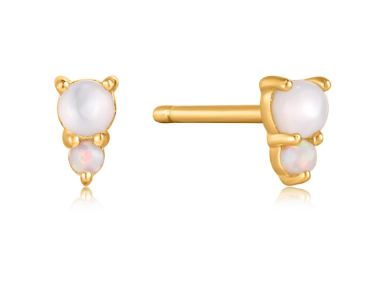 Gold Mother of Pearl and Kyoto Opal Stud Earrings