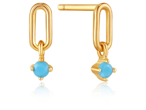 Turquoise Gold Link Stud Earrings