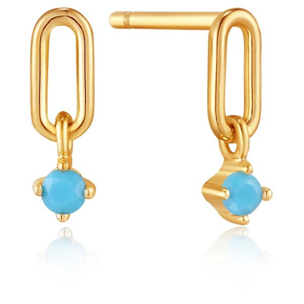 Turquoise Gold Link Stud Earrings