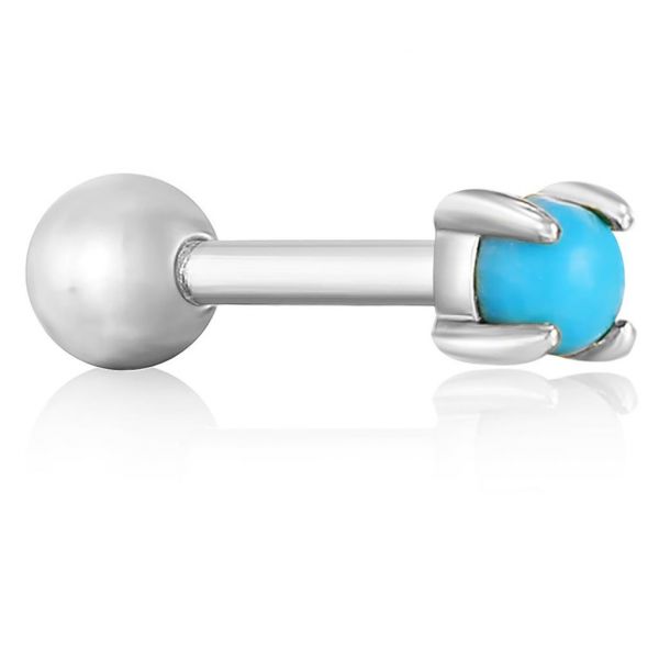 Silver Turquoise Cabochon Barbell Single Earring