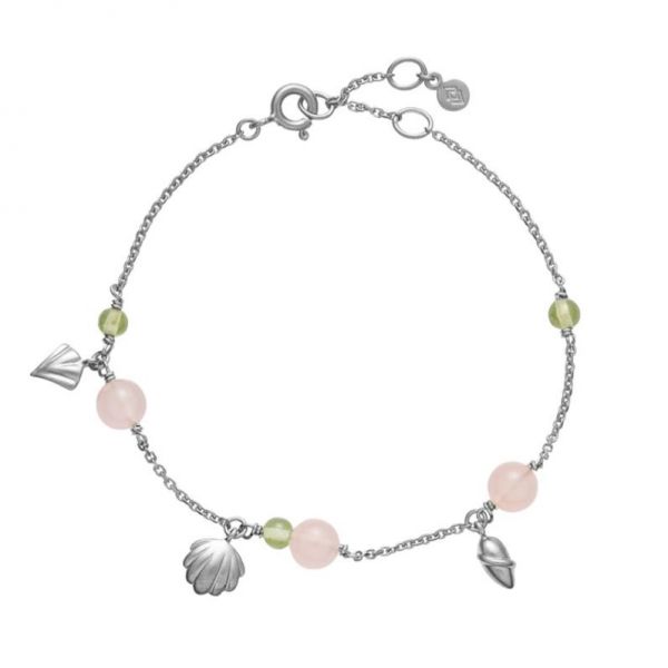 Isabella - Armbånd matt sølv med pink kalsedon og grønn peridot