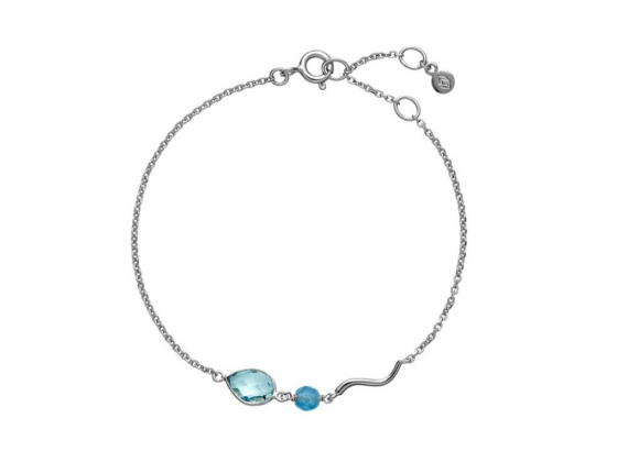 Marie - Sølv armbånd med aquablå krystalglass og kvarts