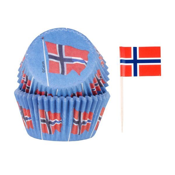 Det norsk flagget med sticks, 50 stk, med 10 sticks