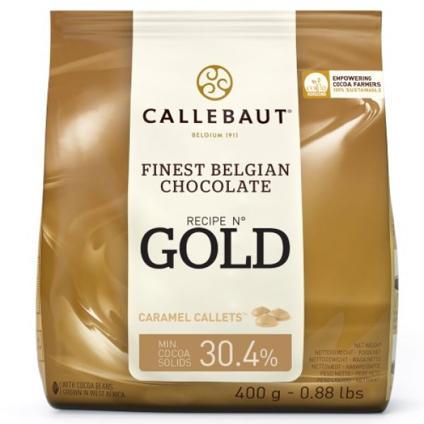 Callebaut, gold karamellsjokolade, pellets, 30,4 %, 400 g