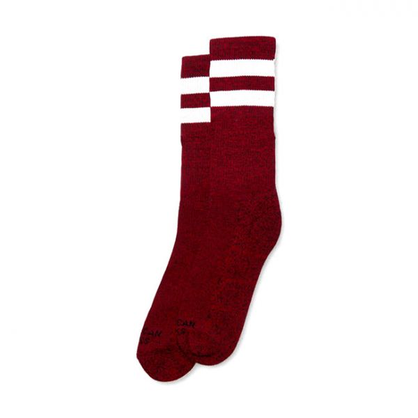 AMERICAN SOCKS MID HIGH RED NOISE, DOUBLE WHITE STRIPED