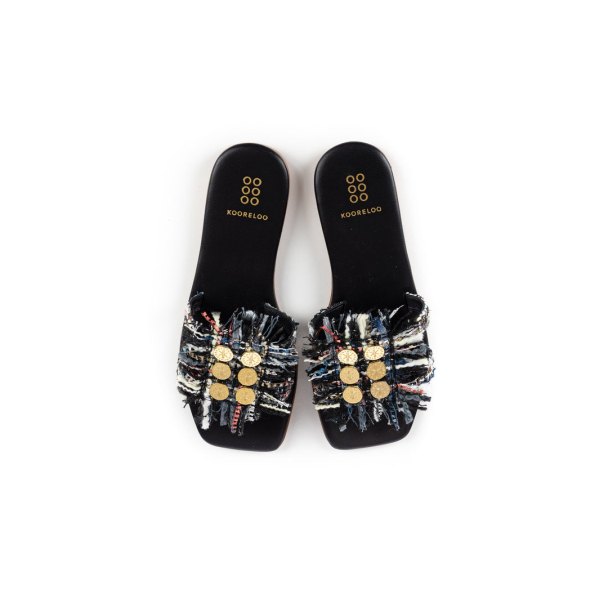 Alethea Flat Mules  - Tweed Blue/Black sequins - Image 3