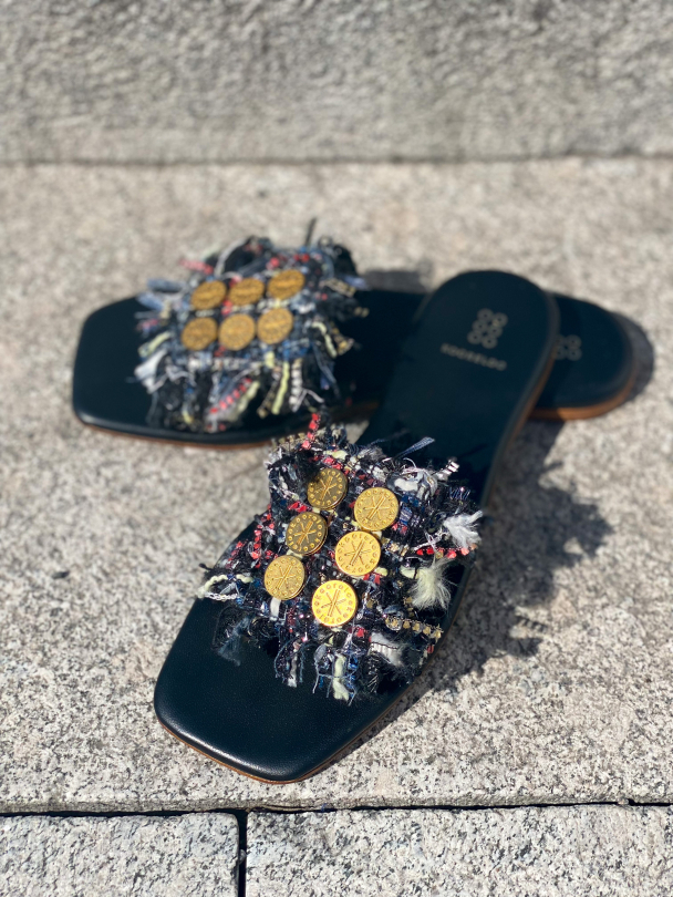 Alethea Flat Mules  - Tweed Blue/Black sequins - Image 1