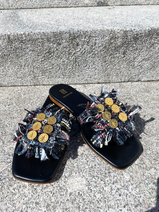 Alethea Flat Mules  - Tweed Blue/Black sequins - Image 5