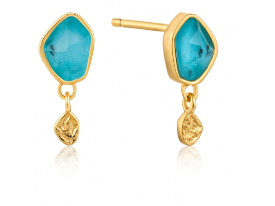 Turquoise Drop Gold Stud Earrings