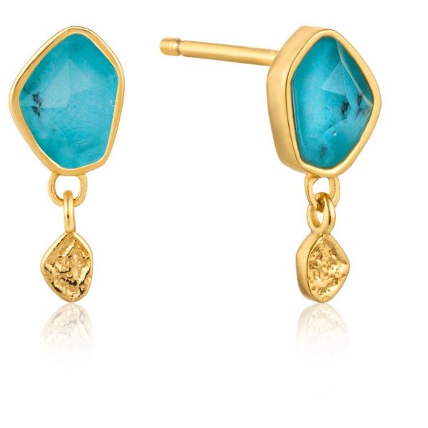 Turquoise Drop Gold Stud Earrings