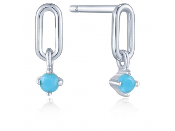 Turquoise Silver Link Stud Earrings