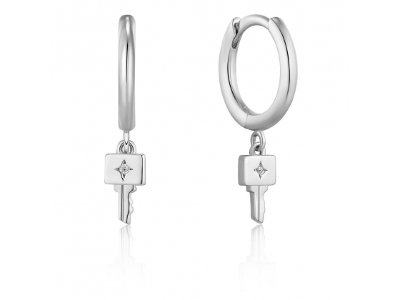 Silver Key Huggie Hoop Earrings